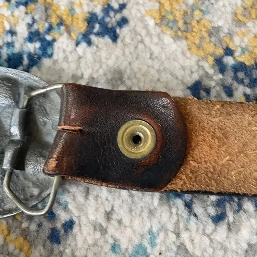 C & J Vintage leather belt TEXAS Lone Star State buckle Made in USA Western
